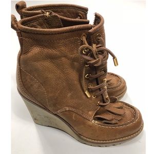 Tory Burch Leather Wedge Booties Size 9